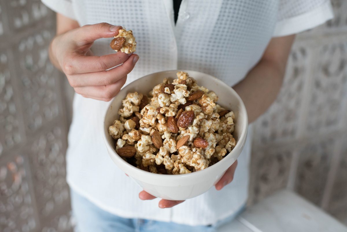 Almond Caramel Popcorn Clusters