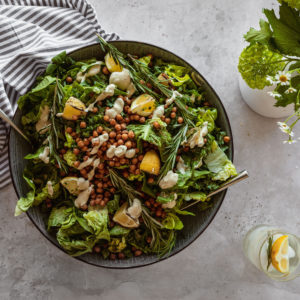 Vegan Caesar Salad with Roasted Chickpea Croutons