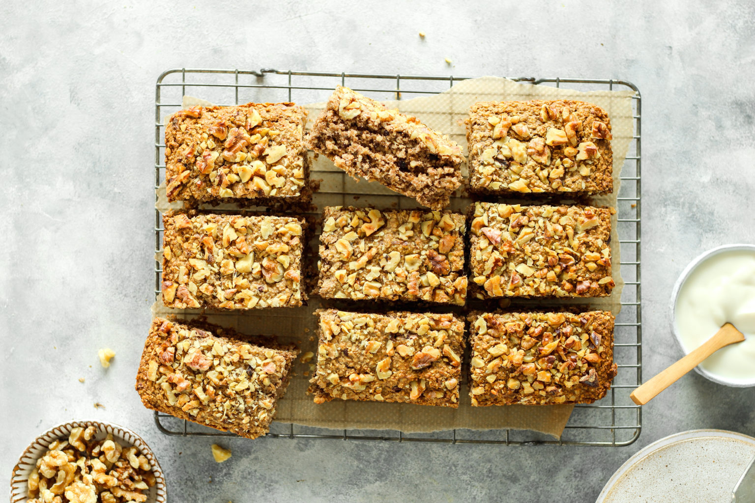 Walnut and Banana Breakfast Traybake Recpies Hip And Healthy