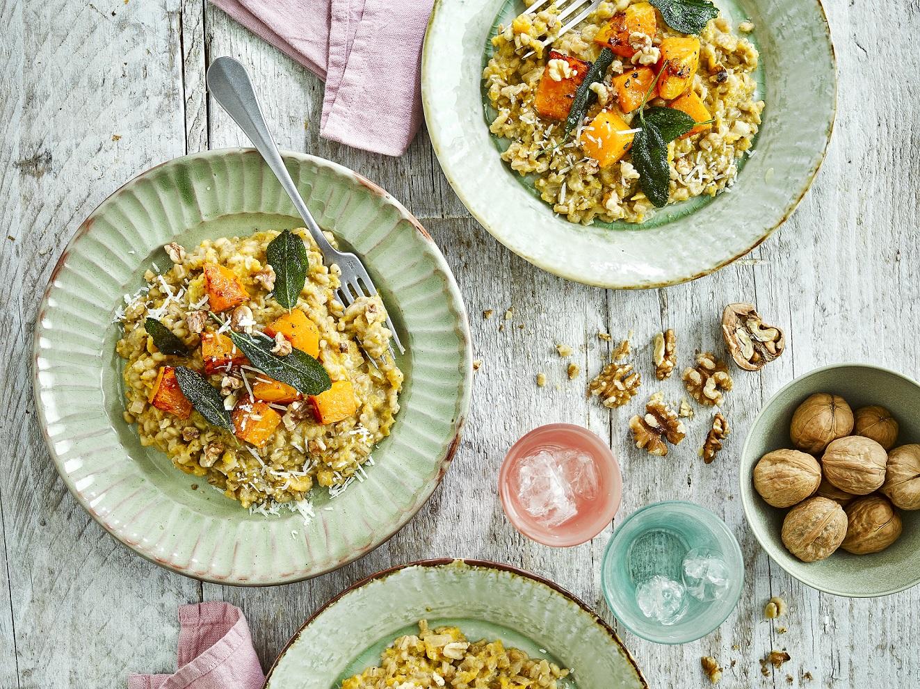 Toasted Walnut, Butternut Squash Barley Risotto Hip And Healthy