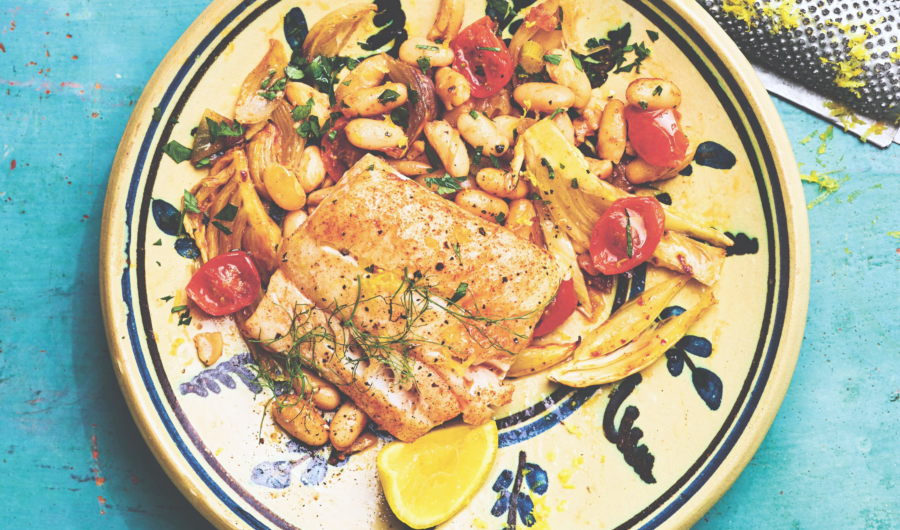 Smoked Paprika Baked Fish with Fennel & Beans
